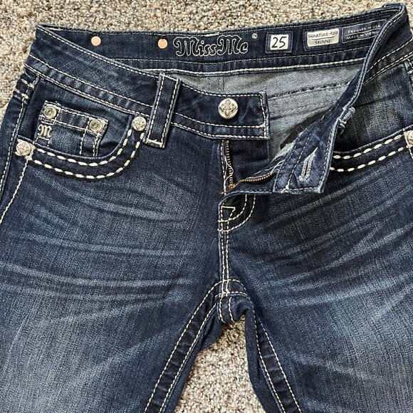 Miss Me Skinny Jeans, Women's size 25, Rhinestones, Special Stitching - Picture 6 of 15